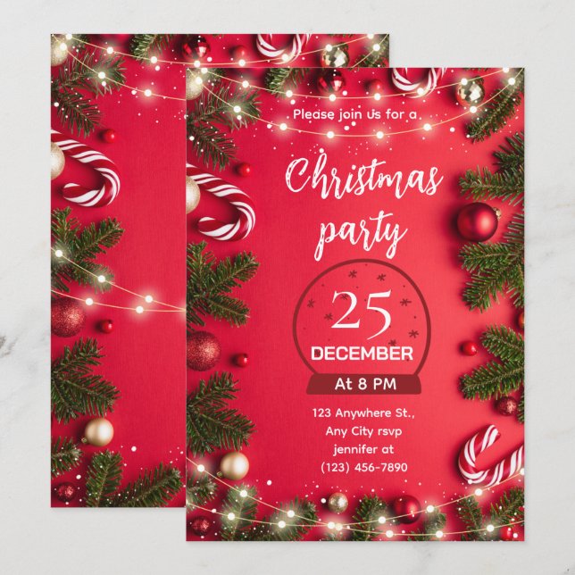 Julfestlig Julfestinladan Inbjudningar (Fram/baksida)
