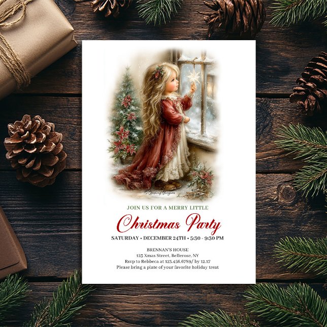 Julfestlighetsinbjudan Söt Flicka Vinterscen Inbjudningar (Christmas Gathering Invite Cute Girl Winter Scene)