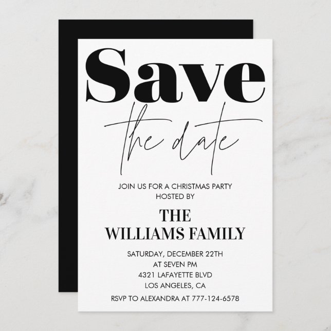 Julfestsinbjudningar Spara datumet Black Inbjudningar (Fram/baksida)