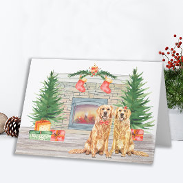 Julficka i Hund Golden Retriever Cute Helgkort