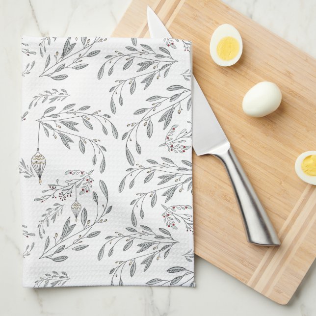 Julfiende Foliage och Berries Kökshandduk (Vikt i Fjärdedel)