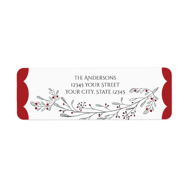 Julfiende Foliage och Berries Returadress Etikett (Framsidan)