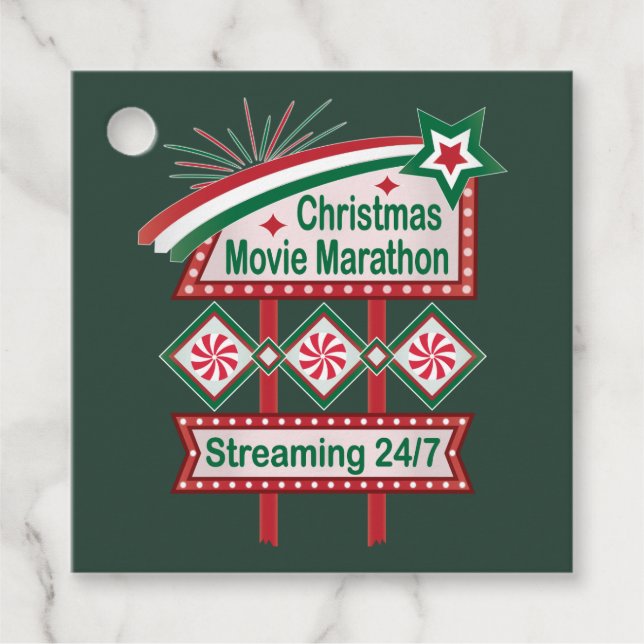 Julfilm Marathon Retro Marquee Festive Gåvor Etiketter (Framsida)