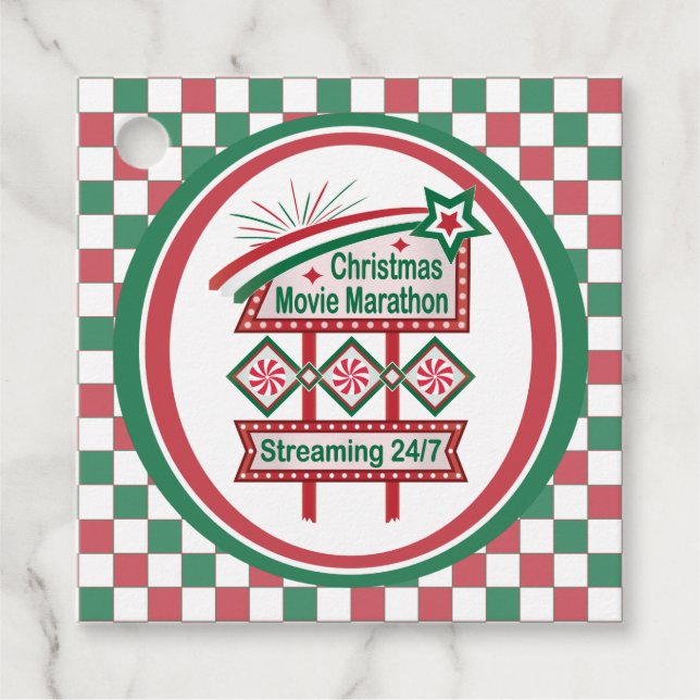 Julfilm Marathon Retro Marquee Festive Gåvor Etiketter (Framsida)