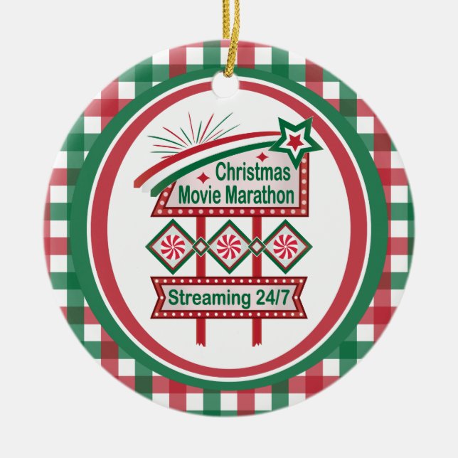 Julfilm Marathon Retro Marquee Festive Julgransprydnad Keramik (Framsidan)