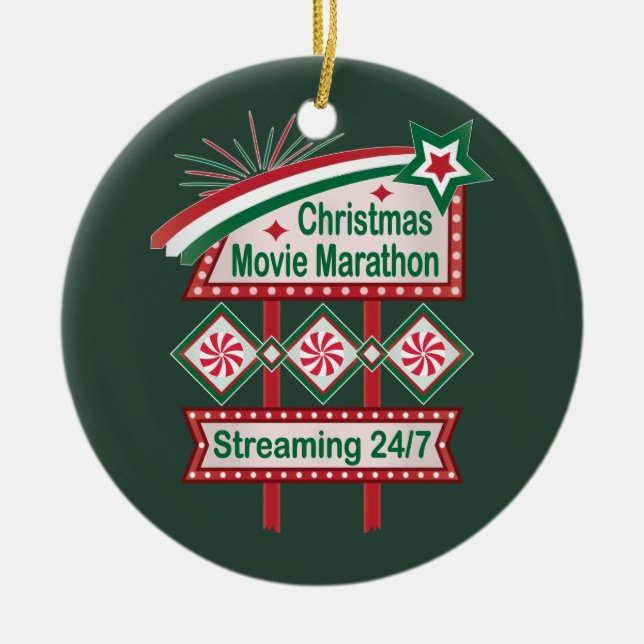 Julfilm Marathon Retro Marquee Festive Julgransprydnad Keramik (Framsidan)