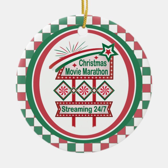 Julfilm Marathon Retro Marquee Festive Julgransprydnad Keramik (Framsidan)