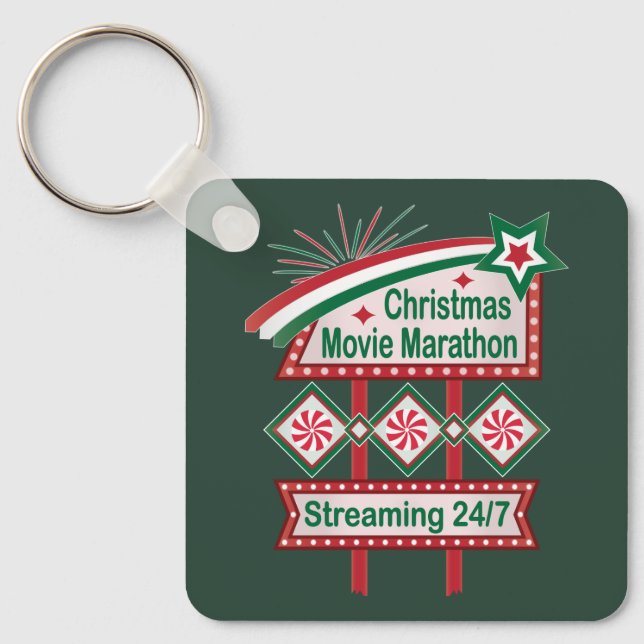 Julfilm Marathon Retro Marquee Festive Nyckelring (Framsida)