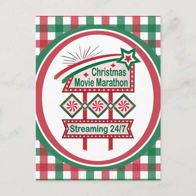 Julfilm Marathon Retro Marquee Festive Vykort (Framsida)