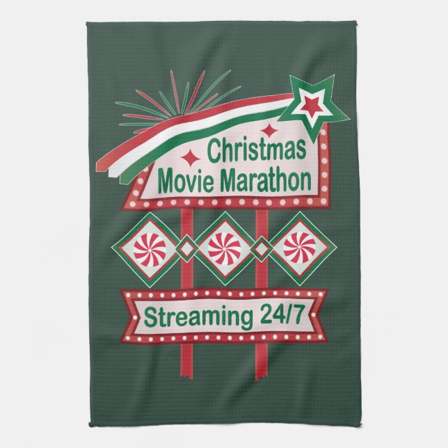 Julfilmsmaraton Retro Marquee Festivt Kökshandduk (Vertikal)