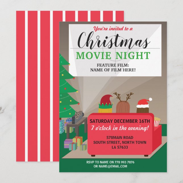 Julfilmsnatt Party Barn Festiva Filmer Inbjudningar (Fram/baksida)