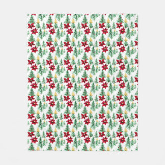 Julfilt med träd och röd poinsettia fleecefilt