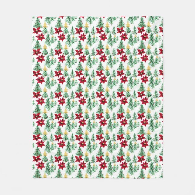 Julfilt med träd och röd poinsettia fleecefilt (Framsidan)