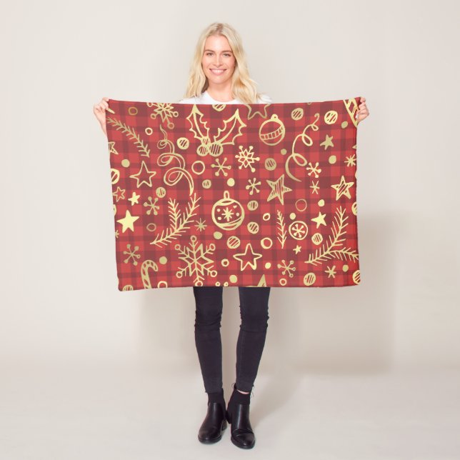 Julfilt Red och Guld Fleecefilt (På plats)