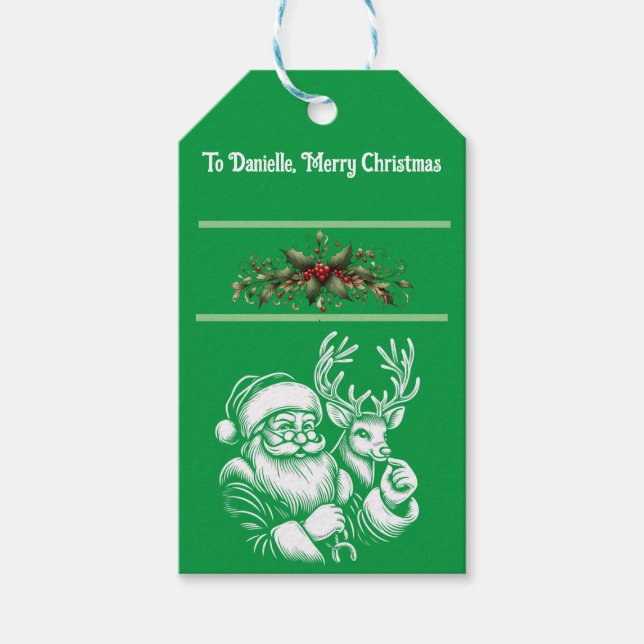 Julfina Jultomten i grönt Presentetikett (Framsidan)