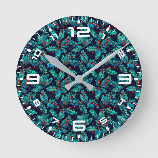 Julfir Gren Mönster-82397 Rund Klocka (Framsida)