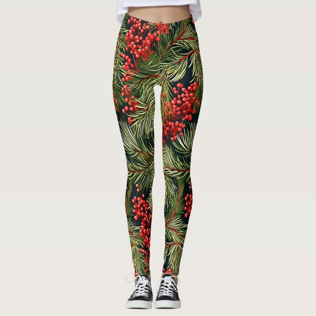 Julfir Grenar och Berries Leggings (Framsida)