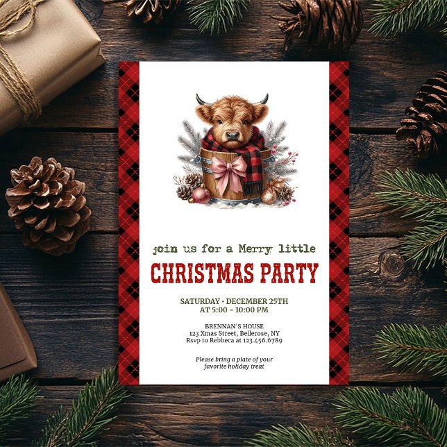 Julfirande för höglandskaffer med lantlig charm inbjudningar (Country highland cow Christmas party invitation)