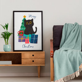 Julfirande jul söta kattkaffeväggkonstaffisch poster