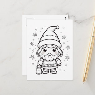 Julfirande jultomte barn färgläggningsbild vykort