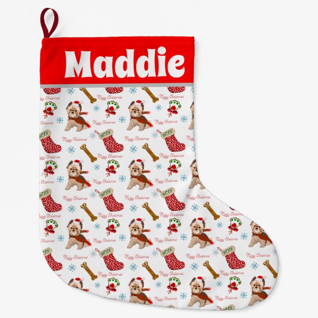 Julfirande Med Yorkie Mönsternamn Stor Julstrumpa (Framsidan)