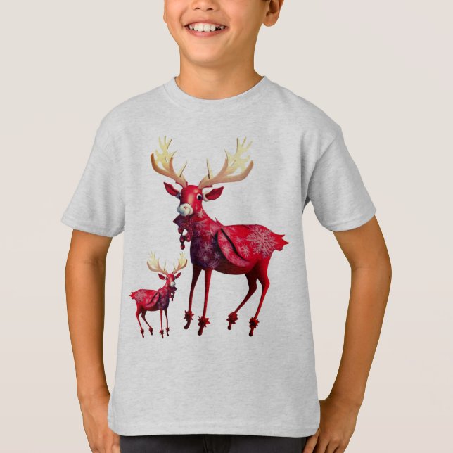 Julfirande Röd Ren Stilig T Shirt (Framsida)