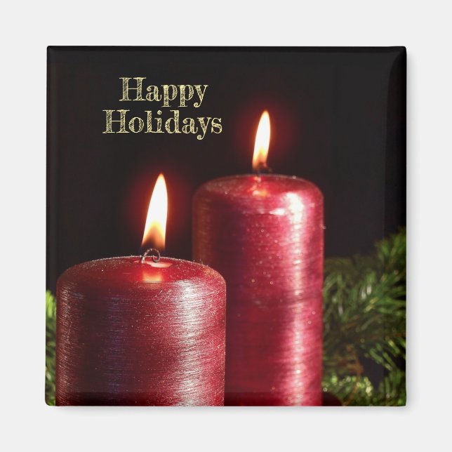 Julfirande Röda Ljus Vinterlov Magnet (Framsidan)