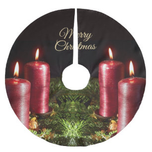 Julfirande Röda Ljusstakar Svarta Julgransmatta Borstad Polyester