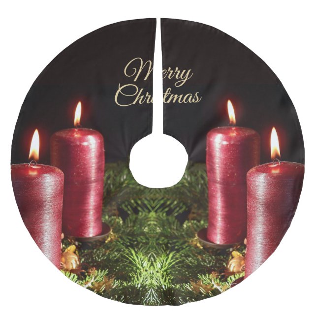 Julfirande Röda Ljusstakar Svarta Julgransmatta Borstad Polyester (Framsidan)