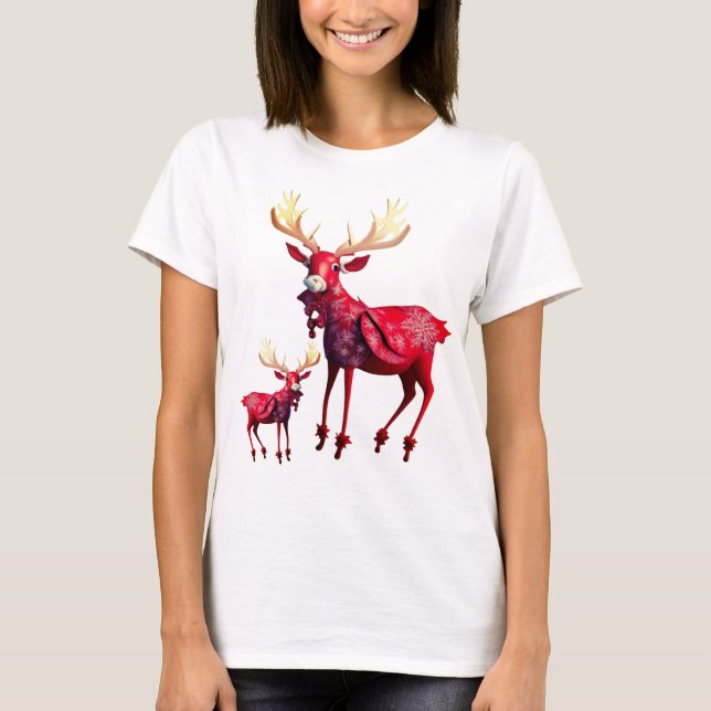 Julfirande Röda Renar Stylish T Shirt (Framsida)