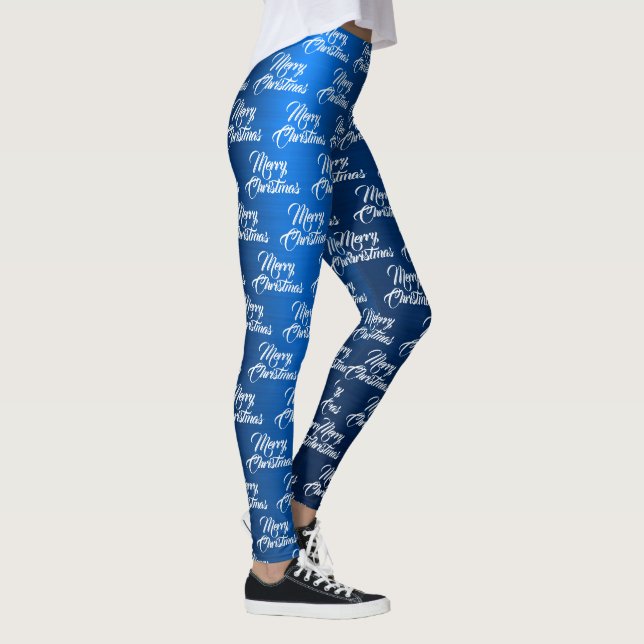 Julfirande Vita Snöflingor Marinblå Leggings (Höger)