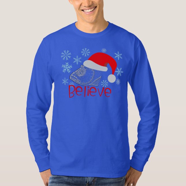 Julfiskhuvud med Santa Hat T Shirt (Framsida)