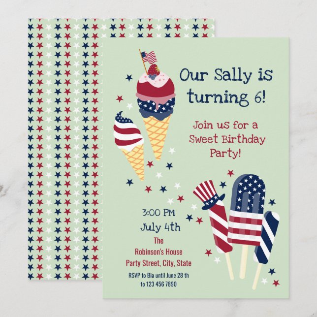 Julfjärde inbjudan till Sweet Birthday Girl Party (Fram/baksida)