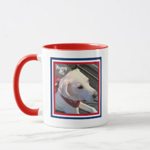 Julfjärde Rött vitt blått Hund i Cute War Scarf Mugg
