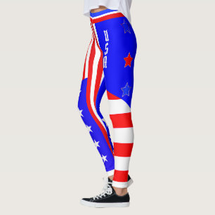 Julfjärde USA Rött vitt blått Stars och stripes Leggings
