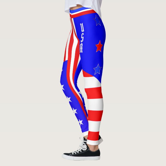 Julfjärde USA Rött vitt blått Stars och stripes Leggings (Vänster)