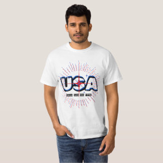 Julfjärde USA:s text N Rays Red Blue Design T Shirt