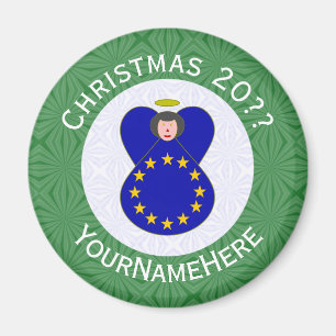Julflagga med ängel i Europeiska unionens flagg Pe Magnet