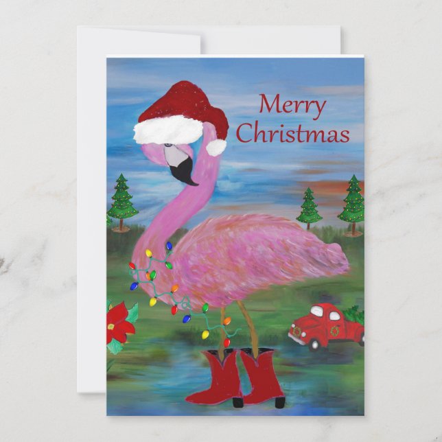 Julflamingo cowboykonst hälsningskort. tack kort (Framsida)