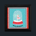 Julflamingo Gift Box Minnesask<br><div class="desc">Julflamingo-presentboxen med fågeln i en Snö Globe och en lätt grönt med turkos snöbakgrund. Underbar för små föremål,  som smycken. Tack vare Hungryjpeg för en del av inslag i designen.</div>
