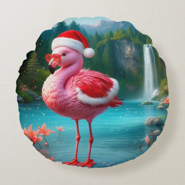 Julflamingo Jultomten-47475 Rund Kudde (Framsidan)