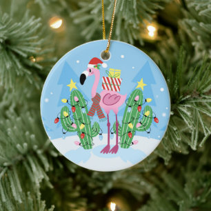 Julflamingo med Cactus Julgransprydnad Keramik