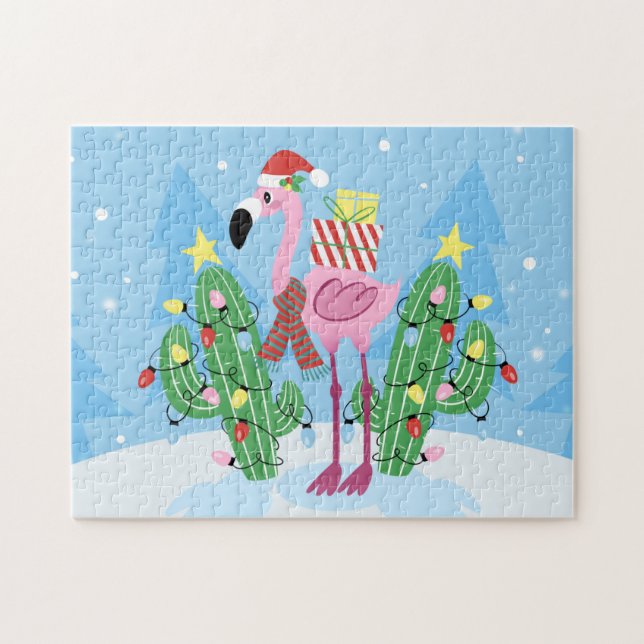 Julflamingo med Cactus Pussel (Horisontell)