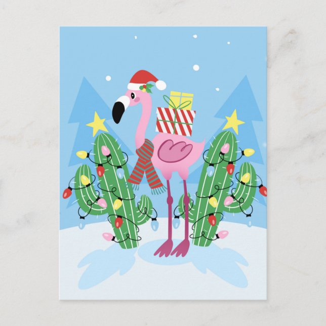 Julflamingo med Cactus Vykort (Framsida)
