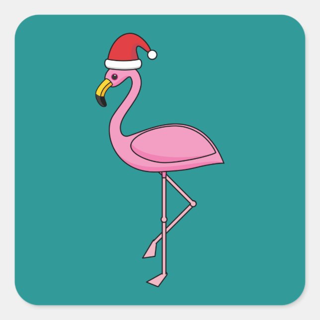 Julflamingo med Santa Hat Fyrkantigt Klistermärke (Framsida)