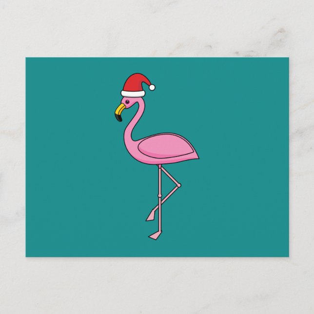 Julflamingo med Santa Hat Helg Vykort (Framsida)