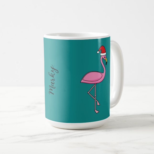 Julflamingo med Santa Hat | Lägg till Namn Kaffemugg (Framsida höger)