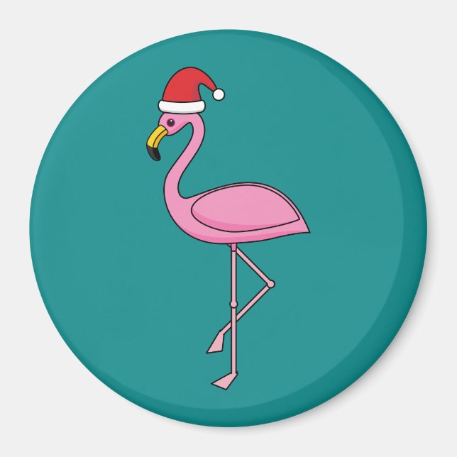 Julflamingo med Santa Hat Magnet (Framsidan)