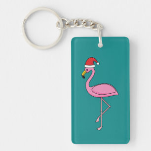 Julflamingo med Santa Hat Nyckelring