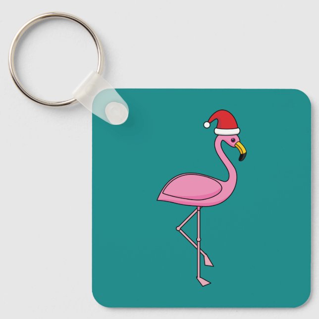 Julflamingo med Santa Hat Nyckelring (Framsida)
